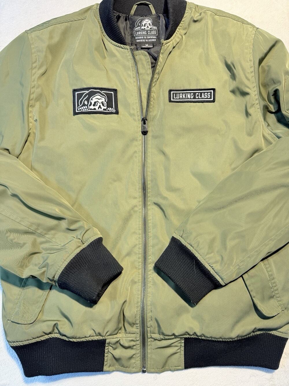 Lurking Class by Sketchy Tank Olive Green Bomber Jacket Reaper Skull Mens Sz M